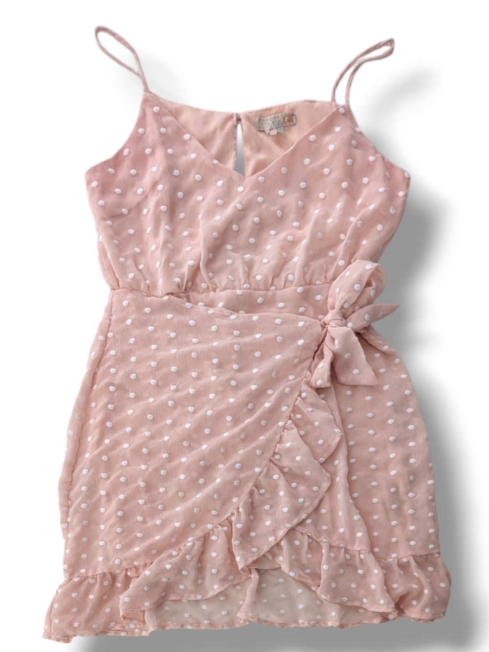 NWOT GB Pink Polka Dot Wrap Mini Dress, Size M